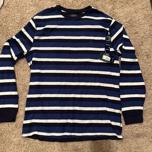 Navy black and white striped polo long sleeve